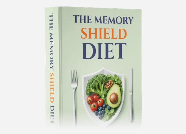 Phytomem One free e-book The Memory Shield Diet, a green cover with a shield-shaped plate of food