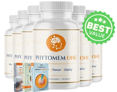 Six Phytomem One bottles with e-books and a best value badge, the 6-bottle package